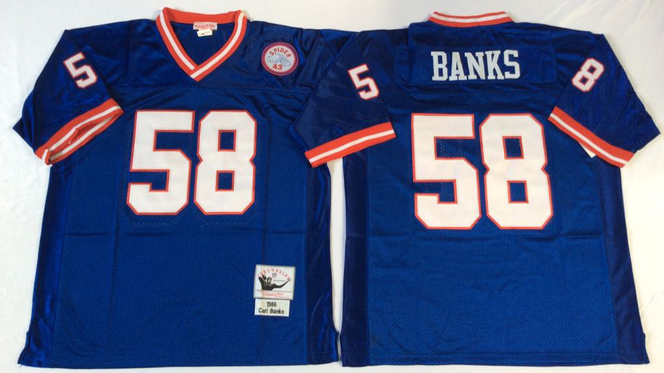 Men NFL New York Giants 58 Banks blue Mitchell Ness jerseys